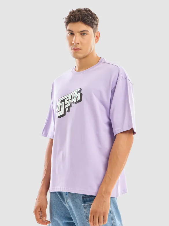 Lilac Puff Printed Oversized T-shirt For Men