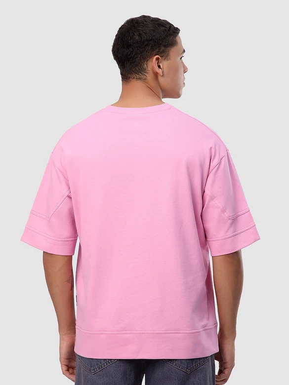 Pink Cut And Sew Panel Oversized T-Shirt