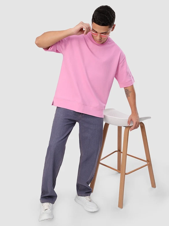 Pink Cut And Sew Panel Oversized T-Shirt