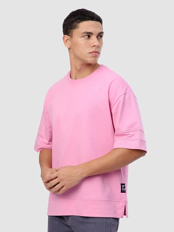 Pink Cut And Sew Panel Oversized T-Shirt