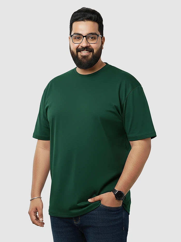 Plain Bottle Green Plus Size T-Shirt
