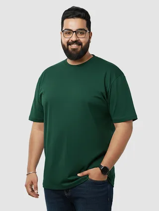 Plain Bottle Green Plus Size T-Shirt