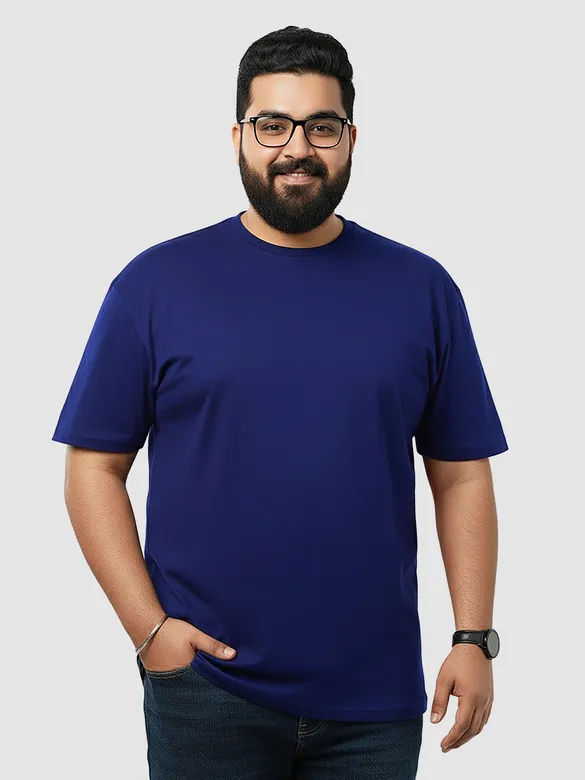 Plain Navy Blue Plus Size T-Shirt