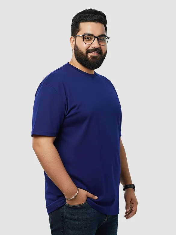 Plain Navy Blue Plus Size T-Shirt