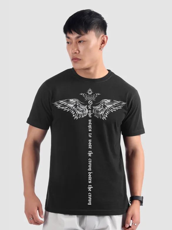 Winged Half Sleeve Printed T-shirt