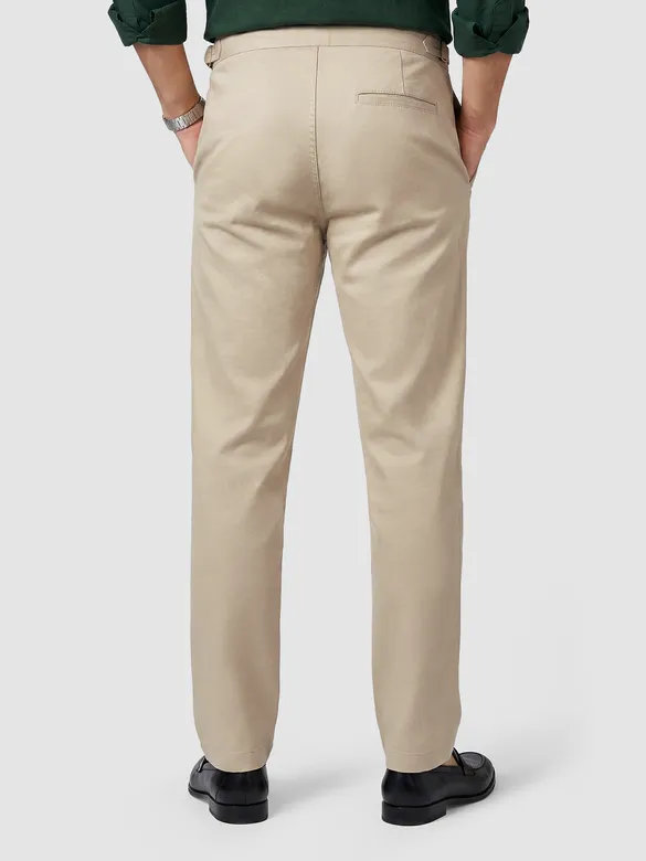 Beige Side-Adjuster Cotton Slub Trousers