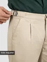 Beige Side-Adjuster Cotton Slub Trousers