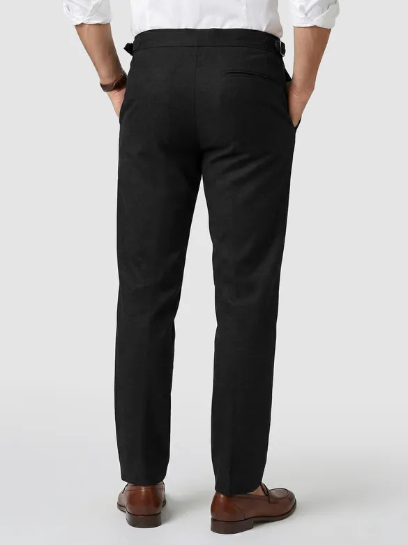 Black Side-Adjuster Cotton Slub Trousers