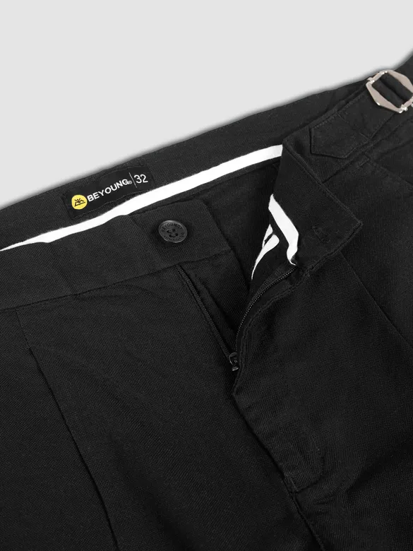 Black Side-Adjuster Cotton Slub Trousers