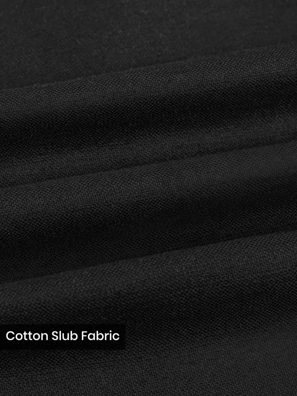 Black Side-Adjuster Cotton Slub Trousers