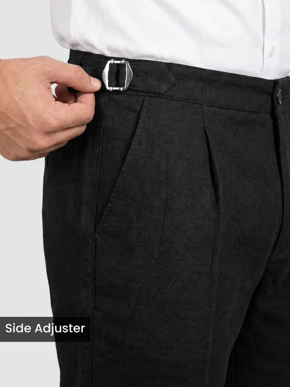 Black Side-Adjuster Cotton Slub Trousers