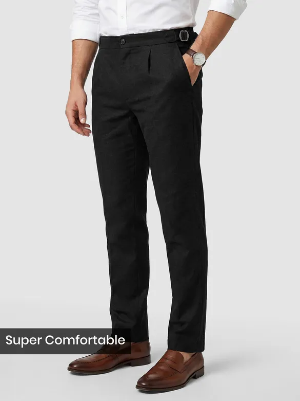 Black Side-Adjuster Cotton Slub Trousers
