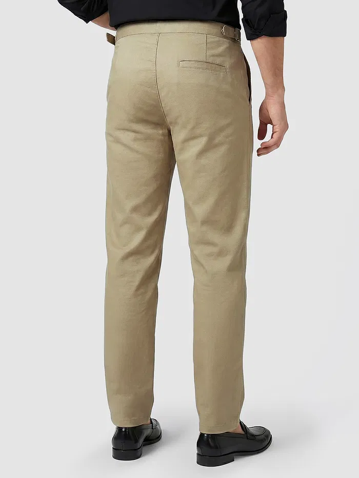 Khaki Side-Adjuster Cotton Slub Trousers