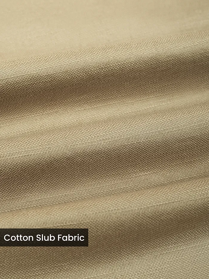 Khaki Side-Adjuster Cotton Slub Trousers