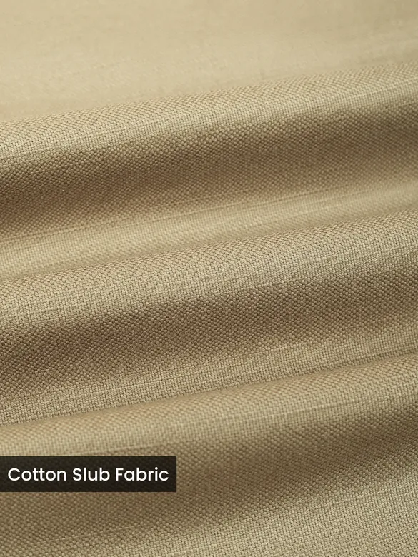 Khaki Side-Adjuster Cotton Slub Trousers
