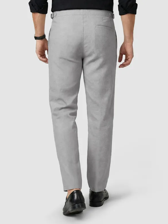 Light Grey Side-Adjuster Cotton Slub Trousers