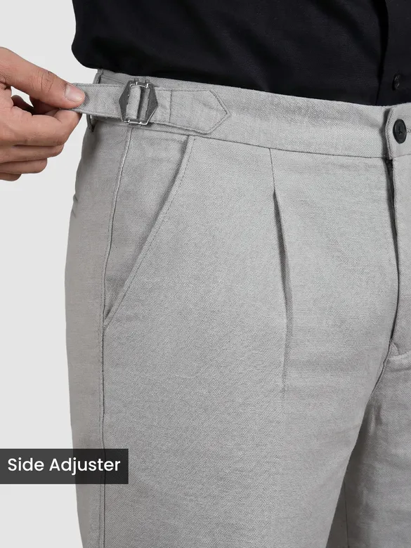Light Grey Side-Adjuster Cotton Slub Trousers