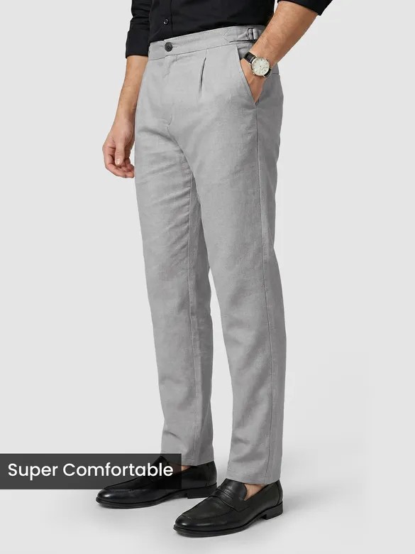 Light Grey Side-Adjuster Cotton Slub Trousers