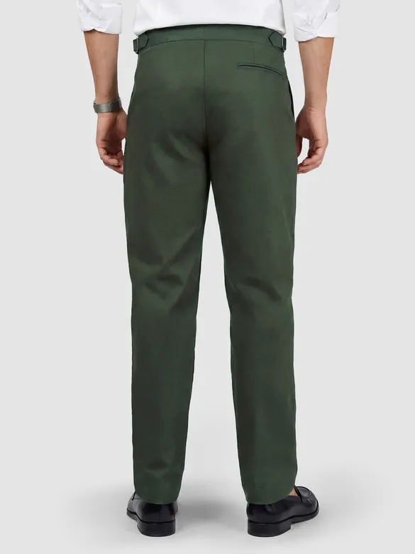 Military Green Side-Adjuster Cotton Slub Trousers