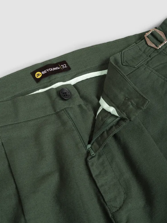 Military Green Side-Adjuster Cotton Slub Trousers