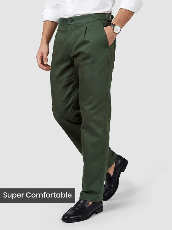 Military Green Side-Adjuster Cotton Slub Trousers