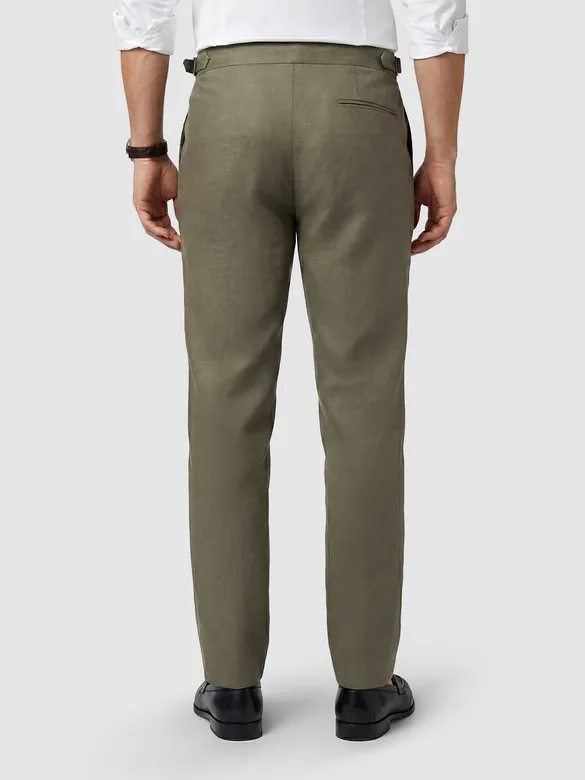 Olive Green Side-Adjuster Cotton Slub Trousers