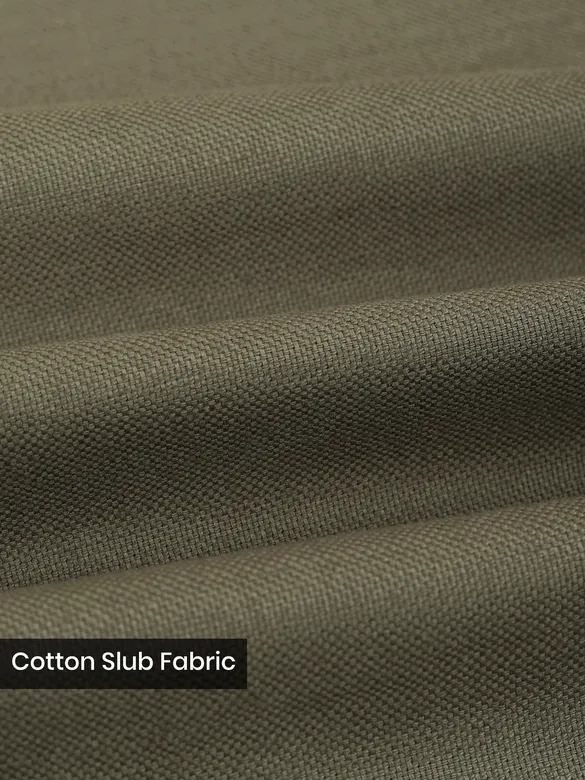 Olive Green Side-Adjuster Cotton Slub Trousers