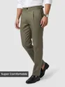 Olive Green Side-Adjuster Cotton Slub Trousers