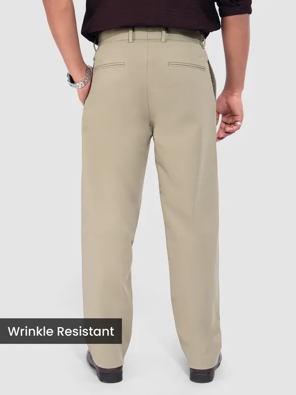 Beige Solid Korean Pants