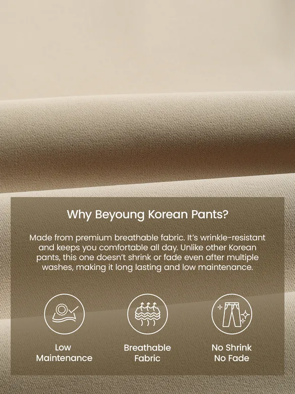 Beige Solid Korean Pants