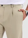 Beige Solid Korean Pants