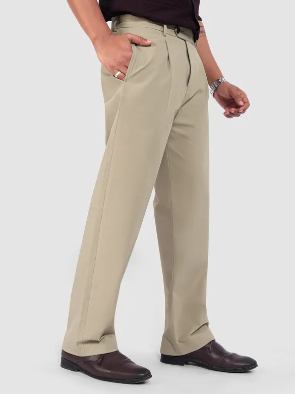 Beige Solid Korean Pants