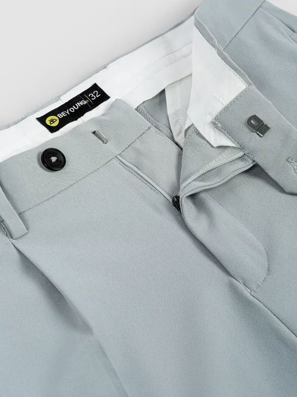 Stone Blue Solid Korean Pants