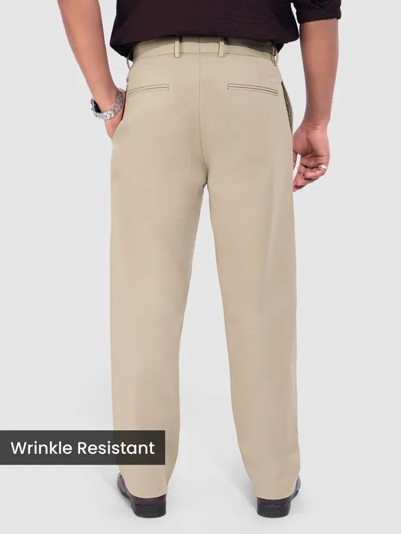 Beige Relaxed Fit Stretch Korean Pants