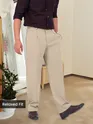 Beige Relaxed Fit Stretch Korean Pants