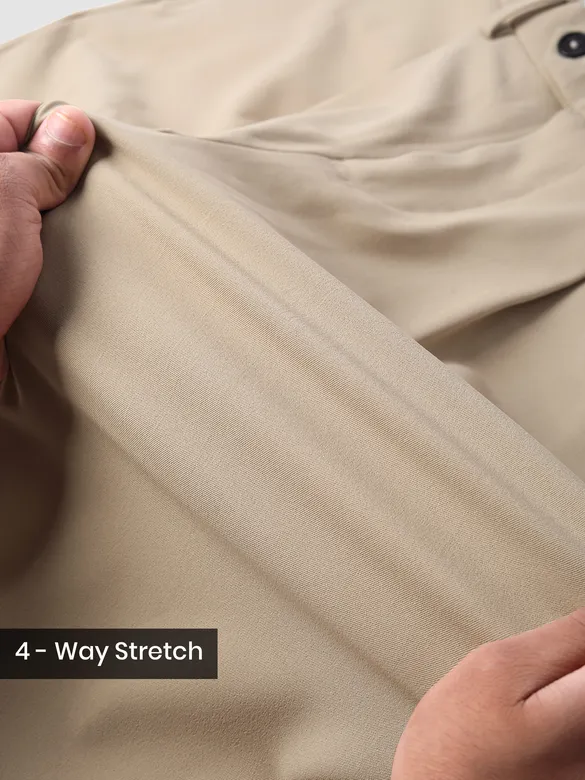 Beige Relaxed Fit Stretch Korean Pants