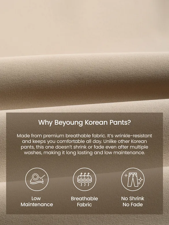 Beige Relaxed Fit Stretch Korean Pants