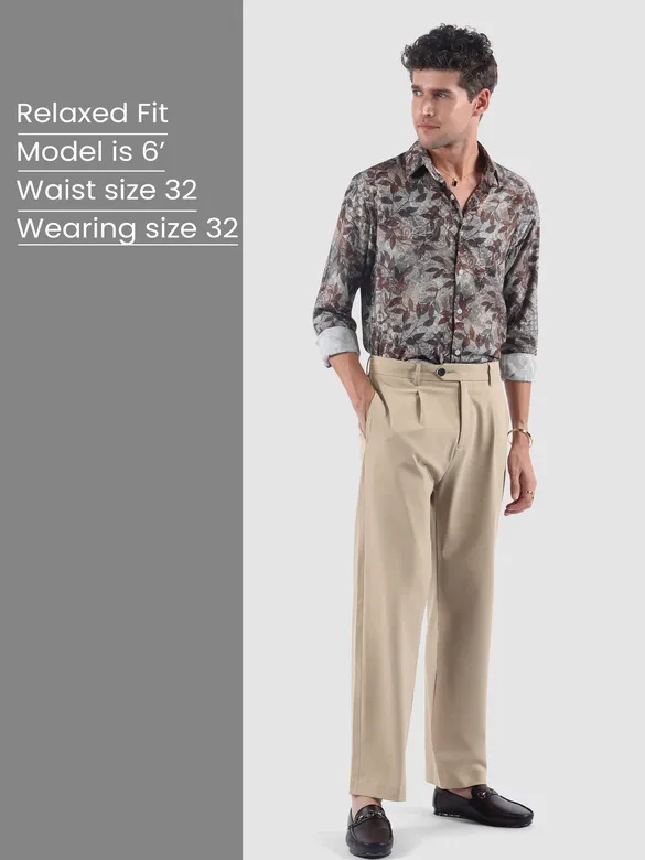 Beige Relaxed Fit Stretch Korean Pants