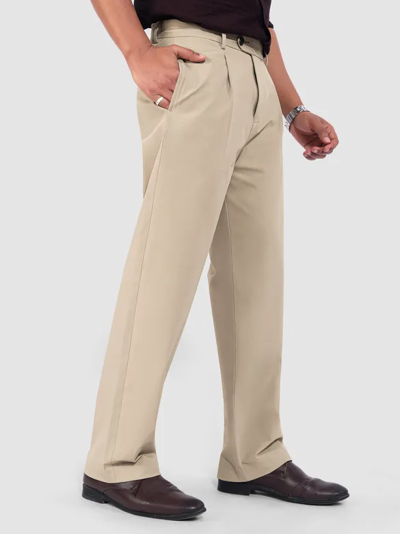Beige Relaxed Fit Stretch Korean Pants