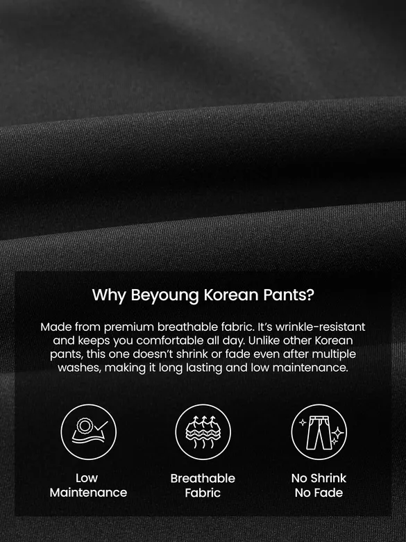 Charcoal Black Relaxed Fit Stretch Korean Pants