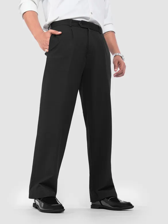 Charcoal Black Relaxed Fit Stretch Korean Pants