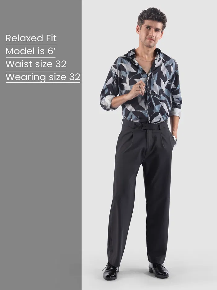 Dark Grey Relaxed Fit Stretch Korean Pants