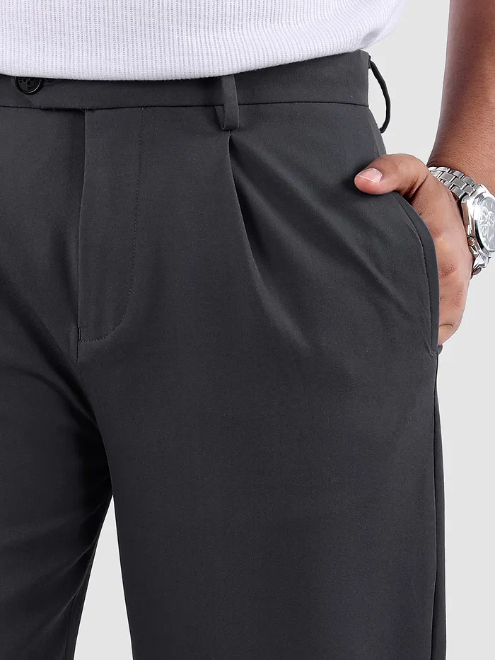 Dark Grey Relaxed Fit Stretch Korean Pants