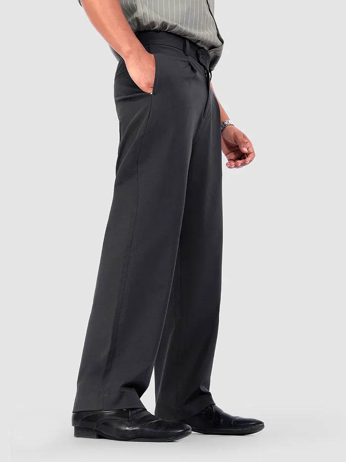 Dark Grey Relaxed Fit Stretch Korean Pants