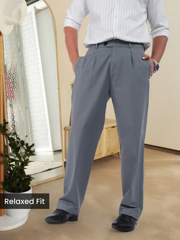 Elephant Grey Relaxed Fit Stretch Korean Pants