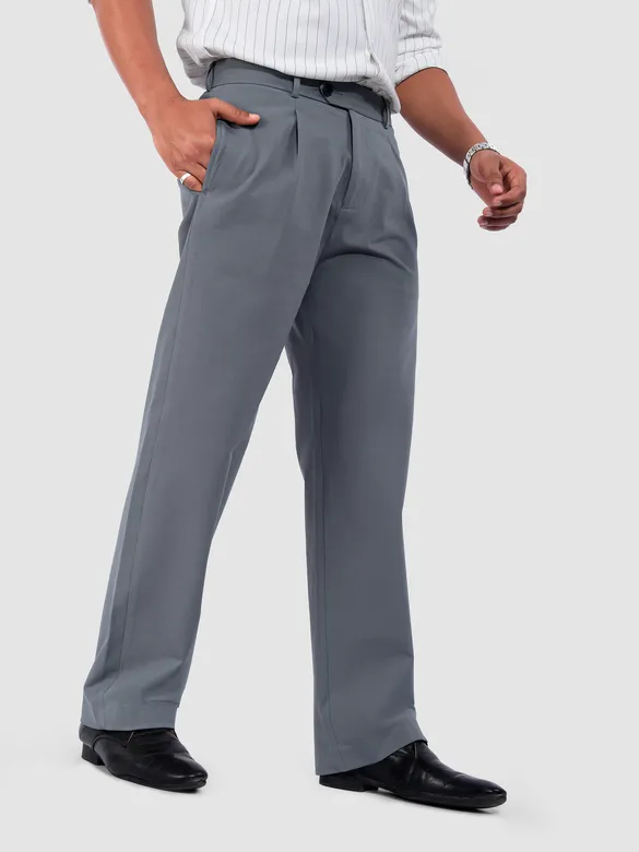 Elephant Grey Relaxed Fit Stretch Korean Pants