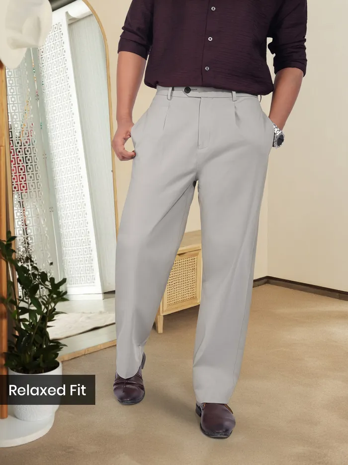 Light Grey Relaxed Fit Stretch Korean Pants