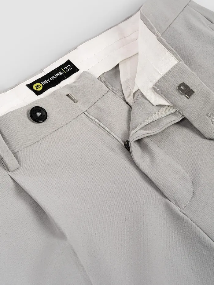Light Grey Relaxed Fit Stretch Korean Pants