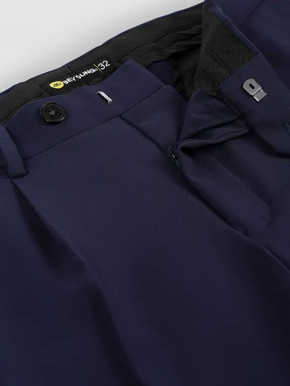 Navy Relaxed Fit Stretch Korean Pants
