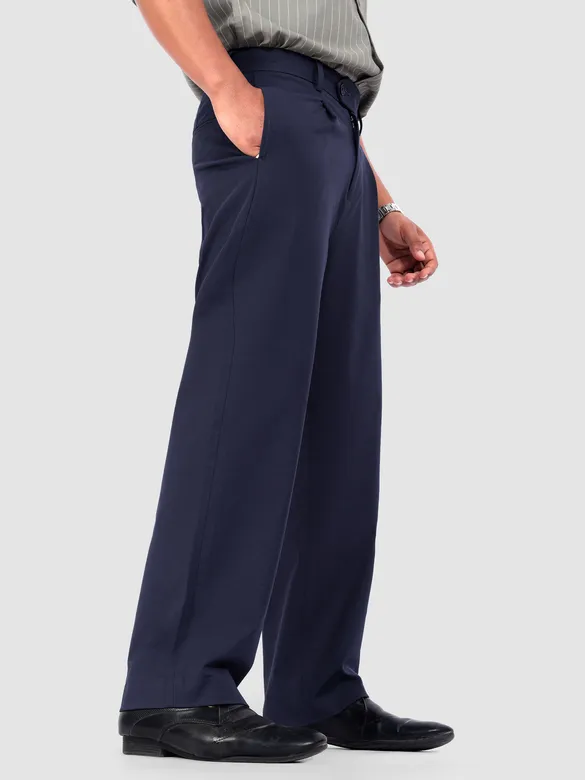 Navy Relaxed Fit Stretch Korean Pants